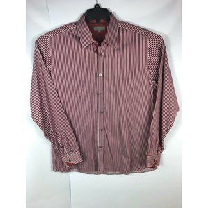 Ted Baker Men's Size 5 Marron White Strip Long Sleeve Cotton Blend Button Up A4